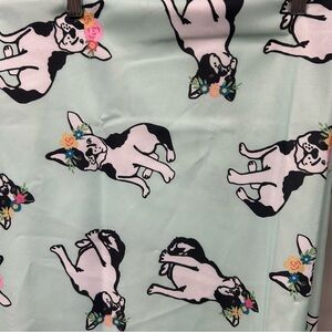 NWOT Cynthia Rowley Frenchie’s‎ dog with floral crowns on a light teal blue